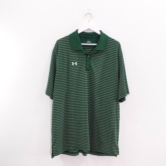 Under Armour Shirt Mens‎ Size 2XL Striped Polo Sports Golf Green Stretch Logo - Picture 1 of 12